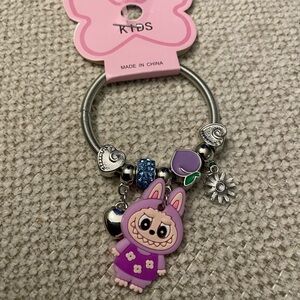 Cute Labubu Purple and Silver Kids Charm Bracelet